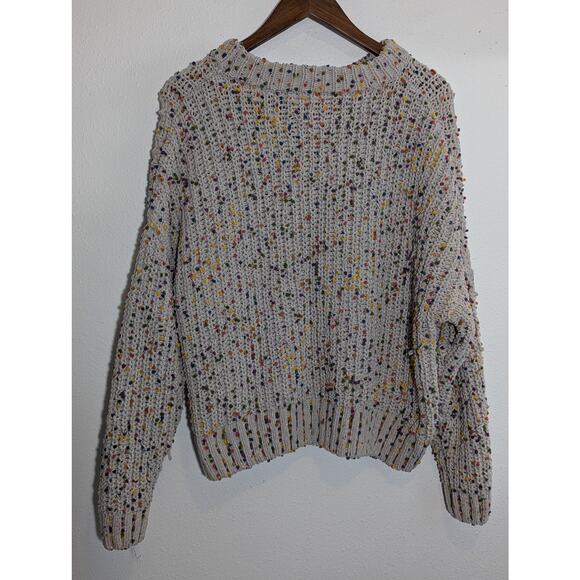 Easel Confetti Pom Pom Crew Neck Knit Cream Sweater Multicolor Size Small M - Picture 6 of 7